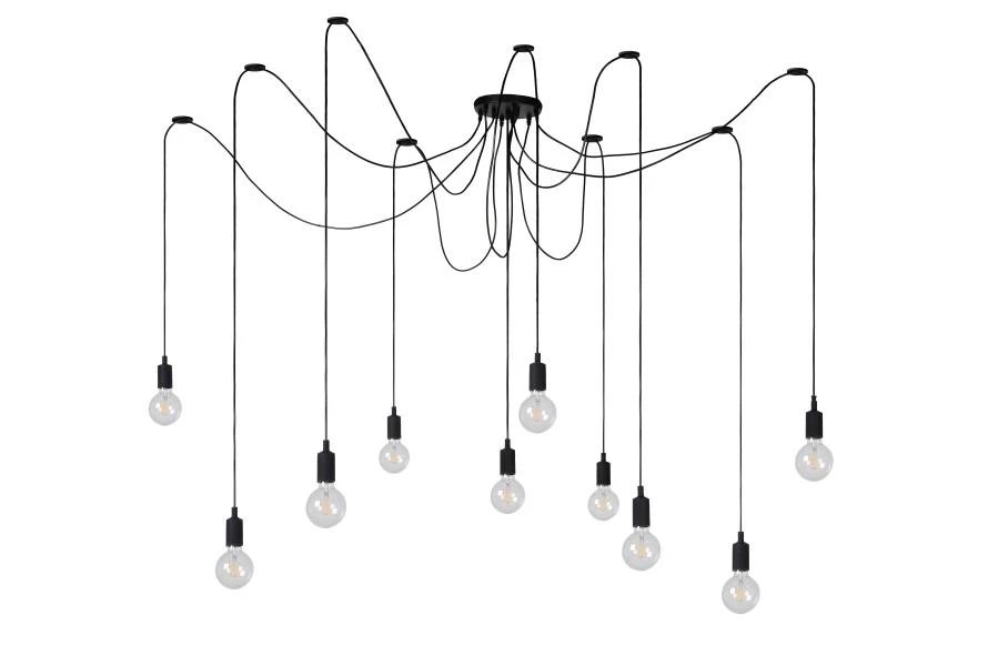 Lucide FIX - Pendant light - 10xE27 - Black - off